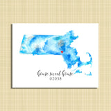 Personalized State/Zip code Home Sweet Home Watercolor Print