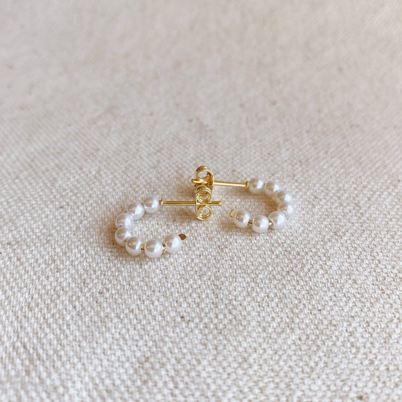 18k Gold Filled Small Pearl Hoops