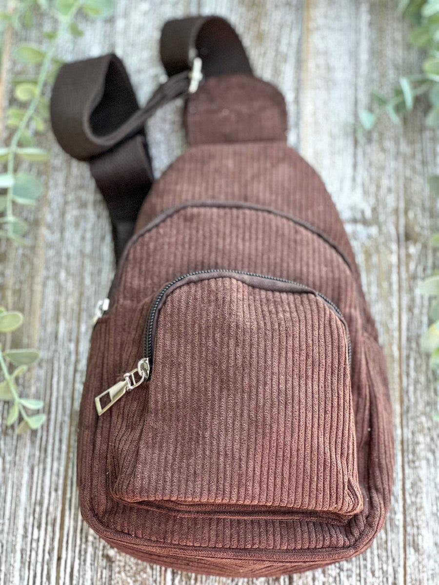LAKEDREAM Women's Brown Corduroy Sling Bag - 15x7x24 Cm, Crossbody With 2 Zippered Pockets, Adjustable Strap - View #2