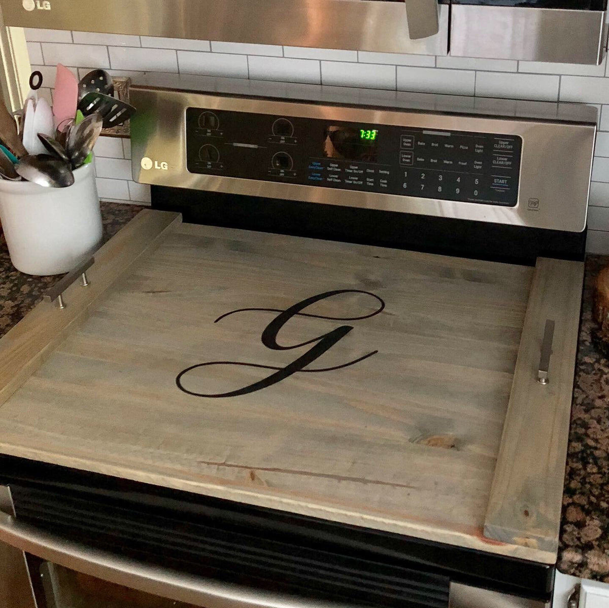 DIY Monogrammed Wooden Stovetop Cover And Tray - Ideas for the Home