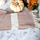 Decorative Throw Blanket or Towel w Tassels, Cotton & Bamboo: Mediterranean Pink Blue