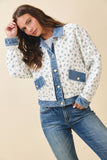 Floral Quilted Denim Trim Jacket