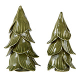 Handmade Christmas Trees - Green - Set of 2: Wipe Clean With Damp Cloth / Ceramic