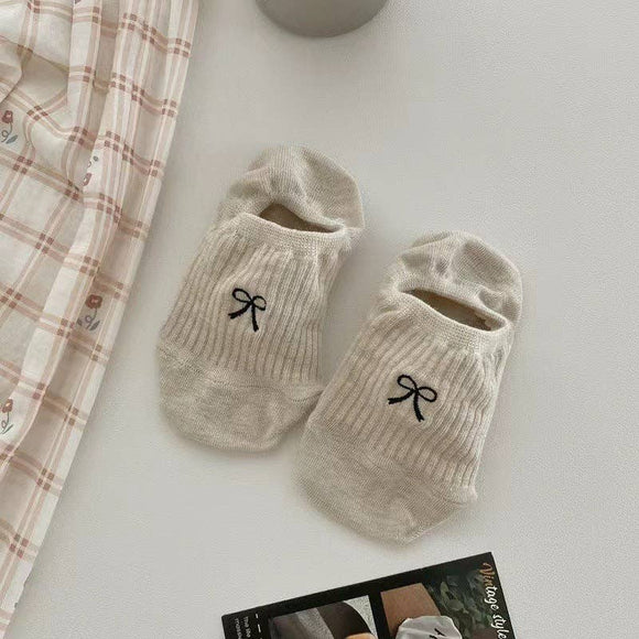 Bow Knit Boat Socks Oat
