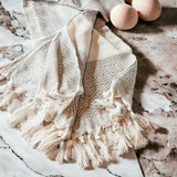 Decorative Throw Blanket or Towel w Tassels, Cotton & Bamboo: Mediterranean Light Blue