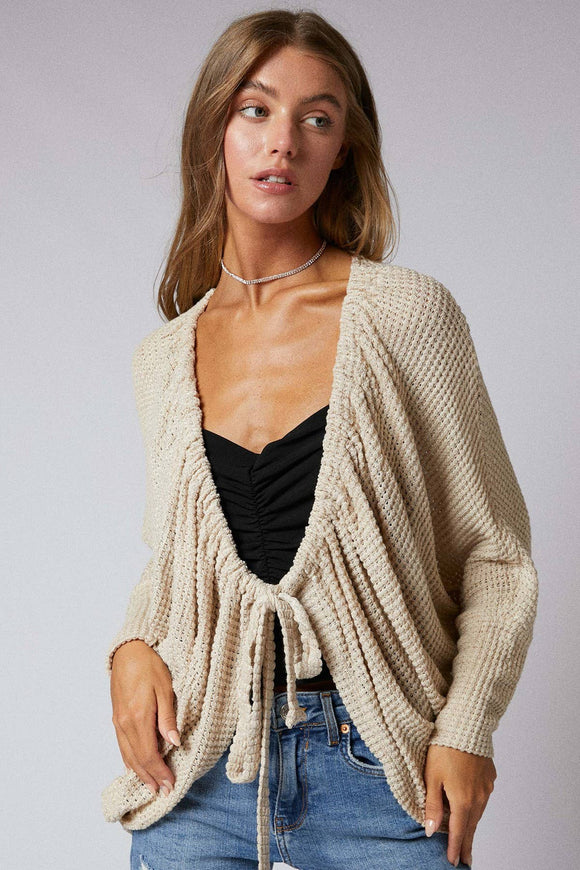 Tie Front Beige Cardigan