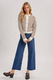 FAUX PEARL BUTTON DOWN STRIPED KNIT CARDIGAN