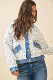 Floral Quilted Denim Trim Jacket