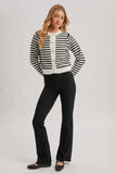FAUX PEARL BUTTON DOWN STRIPED KNIT CARDIGAN