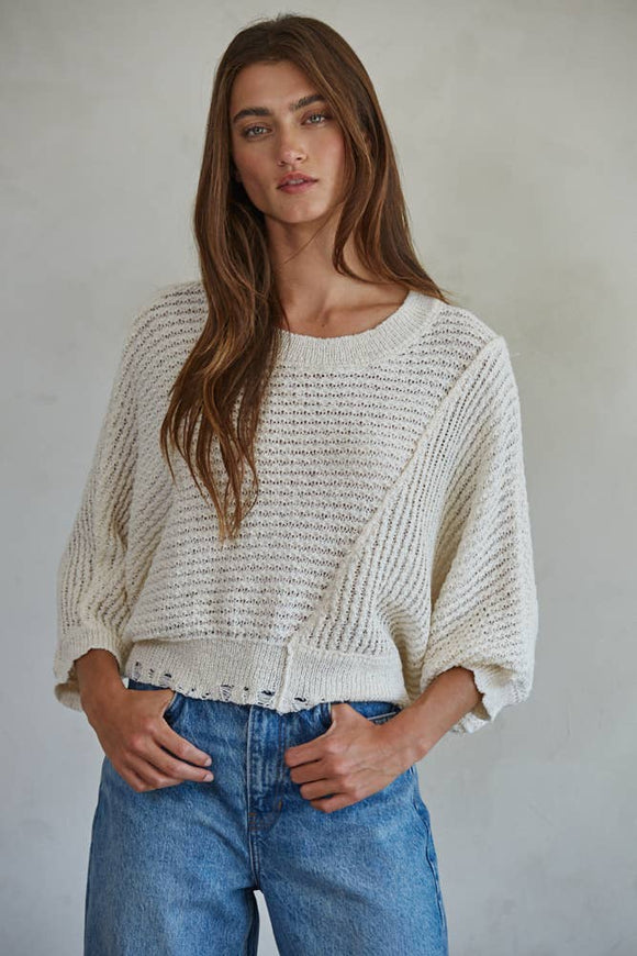 Ivory Sweater Round Neck 3/4 Sleeve