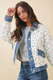 Floral Quilted Denim Trim Jacket