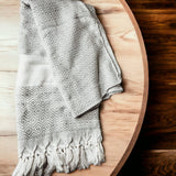 Decorative Throw Blanket or Towel w Tassels, Cotton & Bamboo: Mediterranean Pink Blue
