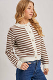 FAUX PEARL BUTTON DOWN STRIPED KNIT CARDIGAN