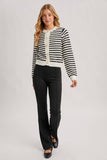 FAUX PEARL BUTTON DOWN STRIPED KNIT CARDIGAN