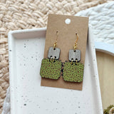 Earrings wicket goods green & gray squares