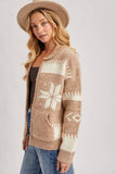 FAIR ISLE FUZZY KNIT FRONT ZIPPER CARDIGAN