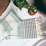 Decorative Throw Blanket or Towel w Tassels, Cotton & Bamboo: Haley Light Gray