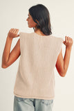 Cream Knit Side Pockets Buttoned Sweater Vest