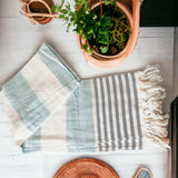 Decorative Throw Blanket or Towel w Tassels, Cotton & Bamboo: Mediterranean Light Blue