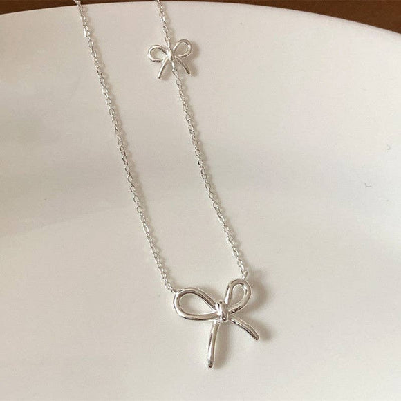 Double Bow Tie Bowknot Necklace in 925 Sterling Silver
