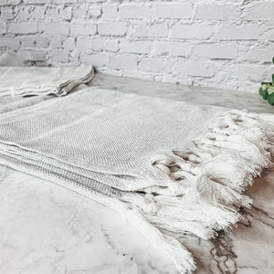 Decorative Throw Blanket or Towel w Tassels, Cotton & Bamboo: Haley Light Gray