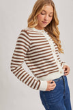 FAUX PEARL BUTTON DOWN STRIPED KNIT CARDIGAN