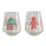 Gingerbread Stemless Wine Glass Set