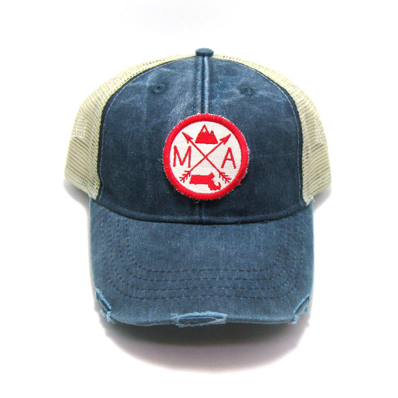 Massachusetts Distressed Trucker Hat with patch