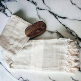 Decorative Throw Blanket or Towel w Tassels, Cotton & Bamboo: Mediterranean Pink Blue