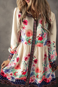 Floral Print Buttoned Shirt Mini Dress