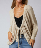 Tie Front Beige Cardigan