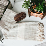Decorative Throw Blanket or Towel w Tassels, Cotton & Bamboo: Mediterranean Pink Blue