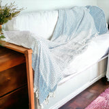 Decorative Throw Blanket or Towel w Tassels, Cotton & Bamboo: Mediterranean Pink Blue
