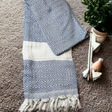 Decorative Throw Blanket or Towel w Tassels, Cotton & Bamboo: Mediterranean Light Blue