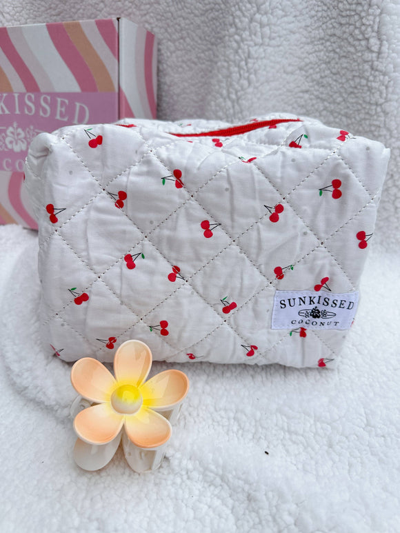 Cherry Quilted Handmade Makeup Bag: Cherry Balm / One-Size