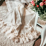 Decorative Throw Blanket or Towel w Tassels, Cotton & Bamboo: Mediterranean Light Blue