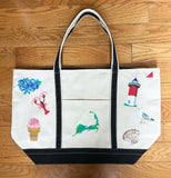 Hand Painted Large Canvas Tote - Cape Cod Icons