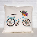 Blue Bike watercolor pillow