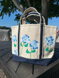Hand Painted Mini Canvas Tote - Blue Hydrangeas