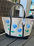 Hand Painted Large Canvas Tote - Blue Hydrangeas