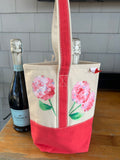 Hand Painted Canvas Wine Tote - Pink Hydrangeas