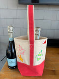 Hand Painted Canvas Wine Tote - Bathing Suits