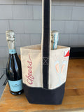Hand Painted Canvas Wine Tote - Cheers Champagne