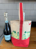 Hand Painted Canvas Wine Tote - Green Hydrangeas