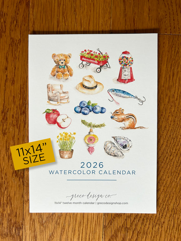 2026 Watercolor Calendar - 11x14