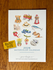 2026 Watercolor Calendar - 8x10"