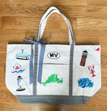Hand Painted Large Canvas Tote - Martha's Vineyard Icons