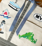 Hand Painted Large Canvas Tote - Martha's Vineyard Icons