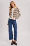 FAUX PEARL BUTTON DOWN STRIPED KNIT CARDIGAN