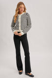 FAUX PEARL BUTTON DOWN STRIPED KNIT CARDIGAN